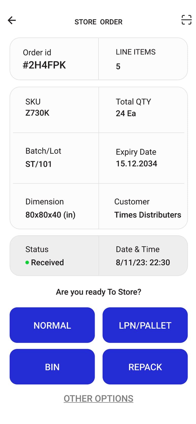 Order Details & Put-Away Routing